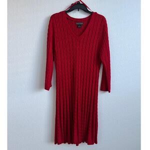 Red cable knit sweater dress